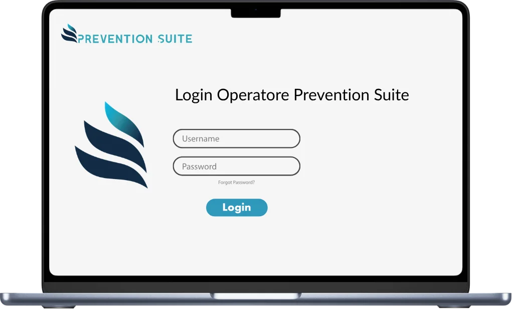 Schermata di login operatore Prevention Suite su laptop